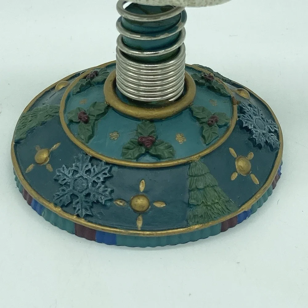 Bobblehead Ceramic Snowman On Spring Pedestal Christmas Vintage 6.75